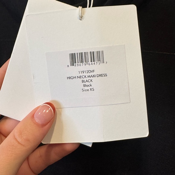 NWT $498 Diane Von Furstenberg Mesh Stretch jersey Maxi Dress black mock neck - Picture 4 of 5